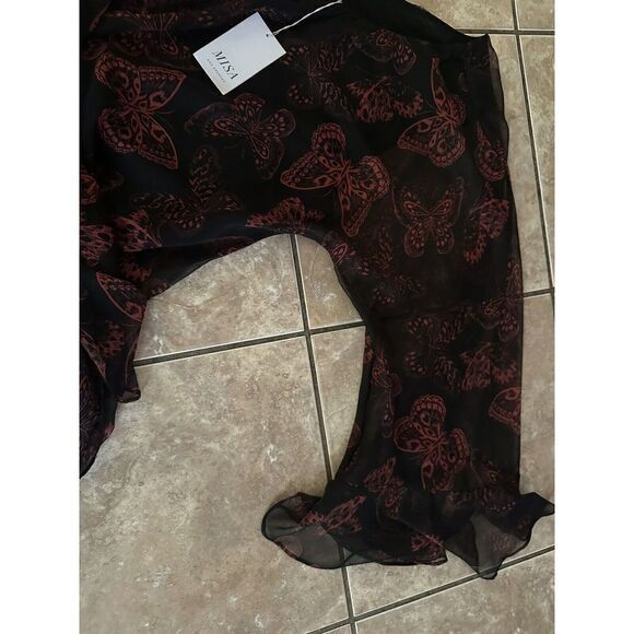 NWT Misa Los Angeles M Maxi Butterfly One Sleeve Dress Ruffle - Picture 7 of 11